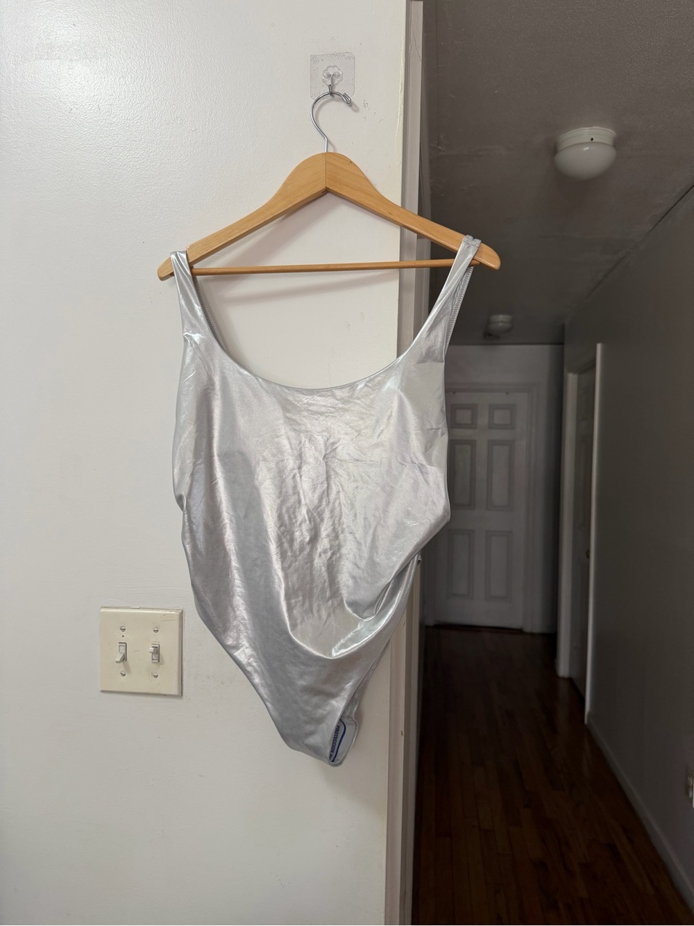 Zara Silver Shiny Scoop-Front Bodysuit